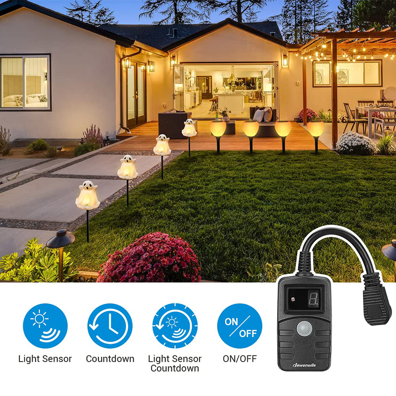 DEWENWILS Outdoor Timer Weatherproof, Countdown Photocell Plug in Light Sensor Timer with Electrical Grounded Outlets for String Light Halloween Landscape Holiday 15 A, 1/2 HP, UL Listed 2 Pack Home & Garden > Lighting Accessories > Lighting Timers DEWENWILS   