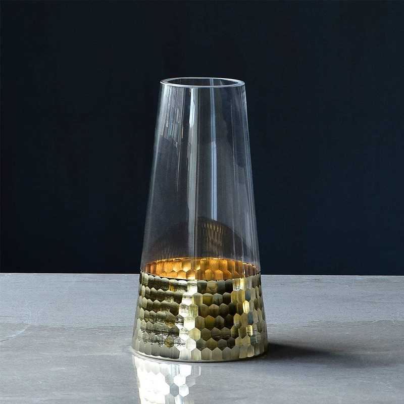 cyl home Vases Hurricane Candleholders Clear Glass Flower Vases with Golden Honeycomb Decor Dining Table Centerpieces Gifts for Wedding Housewarming Christmas Party，9.8'' H x 5.1'' D Home & Garden > Decor > Vases cyl home 9.8'' H x 5.1'' D  