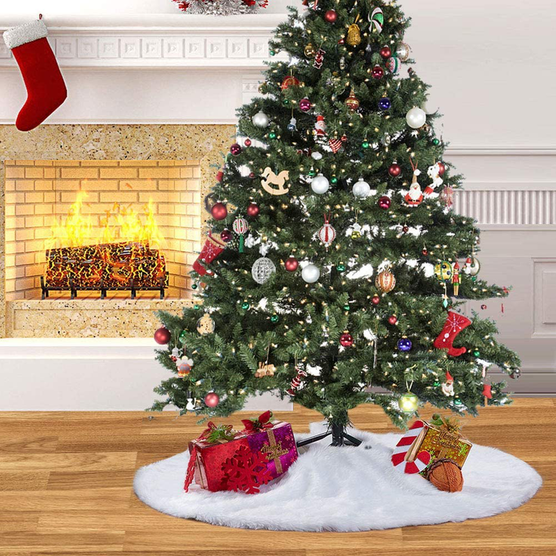 MACTING Luxury Faux Fur Christmas Tree Skirt Soft Snow White Tree Mat Christmas Decorations Xmas Holiday Tree Skirts (48 Inch) Home & Garden > Decor > Seasonal & Holiday Decorations > Christmas Tree Skirts MACTING   