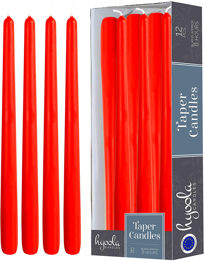 Hyoola 12 Pack Red Tall Taper Candles - 14 Inch Red Dripless, Unscented Dinner Candle - Paraffin Wax with Cotton Wicks - 12 Hour Burn Time