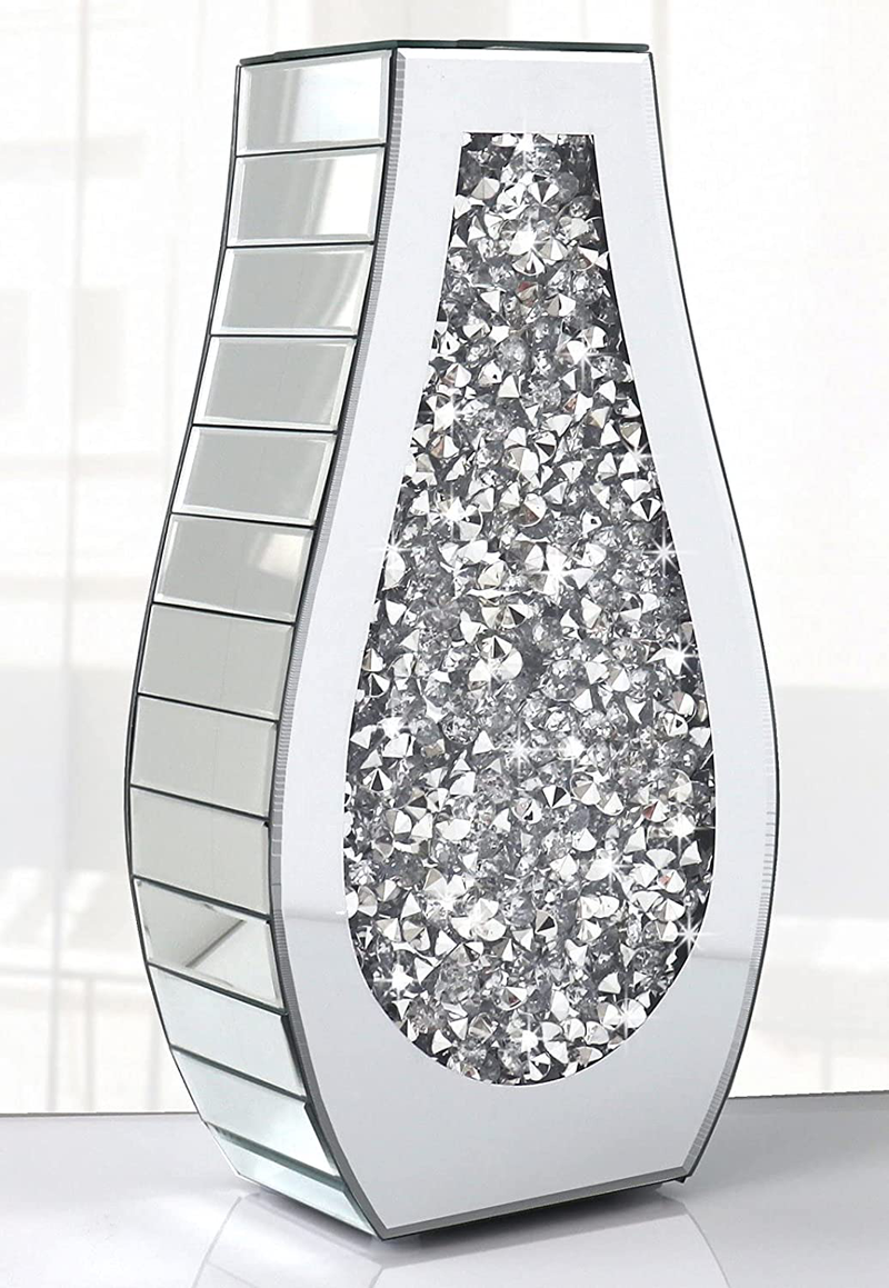 Flower Vase Crushed Diamond Mirrored Vase Crystal Silver Glass Decorative Mirror Vase Large Size Luxury for Home Decor. Arc-Shaped Thickened. Can’t Hold Water. Home & Garden > Decor > Vases ALLARTONLY Silver Crush  
