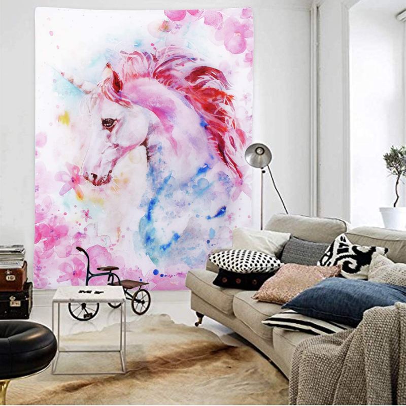 Pink Unicorn Tapestry Watercolor Print Wall Tapestry Hippie Art Tapestry Wall Hanging for Home Decor Bedroom Living Room Dorm Room Home & Garden > Decor > Artwork > Decorative Tapestries Boniboni   