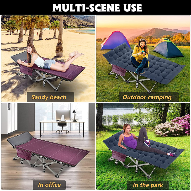MOPHOTO Folding Camping Cot Folding Cot with Carry Bag, Camping Cot for Adults Portable Folding Outdoor Cot Carry Bags Suede for Outdoor Travel Camp Beach Vacation (75"L X 28"W, Blue and Gray 2-PACK) Sporting Goods > Outdoor Recreation > Camping & Hiking > Camp Furniture MOPHOTO   