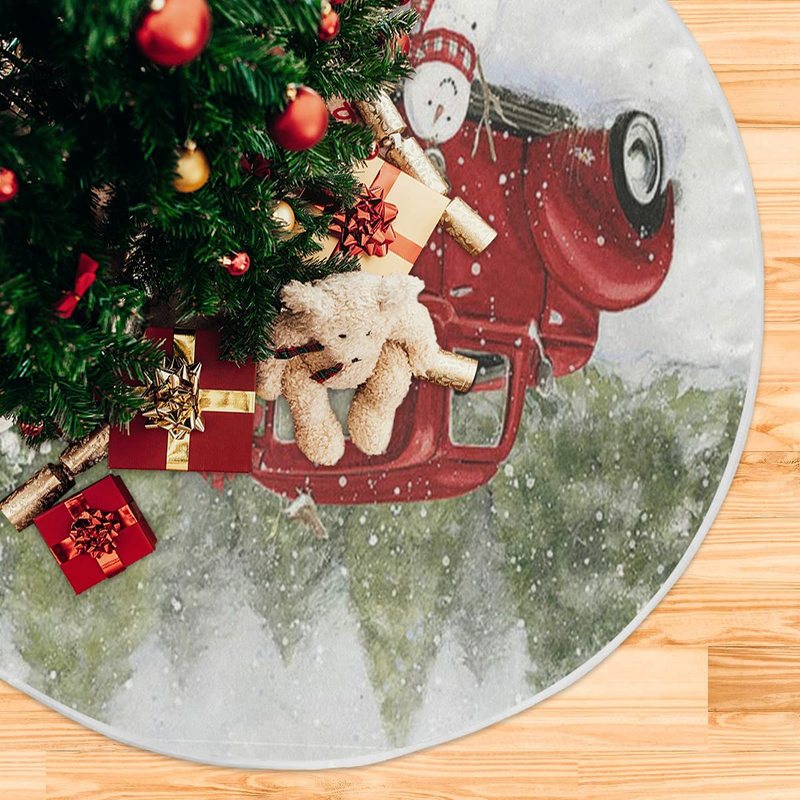Merry Christmas Red Truck Snowman Christmas Tree Skirt Decorations Winter Snowflake Cardinal Bird Gnome Xmas Tree Mat 35 inch for Holiday Party Supplies Rustic Ornaments Mini Tree Skirt Home & Garden > Decor > Seasonal & Holiday Decorations > Christmas Tree Skirts Wamika   
