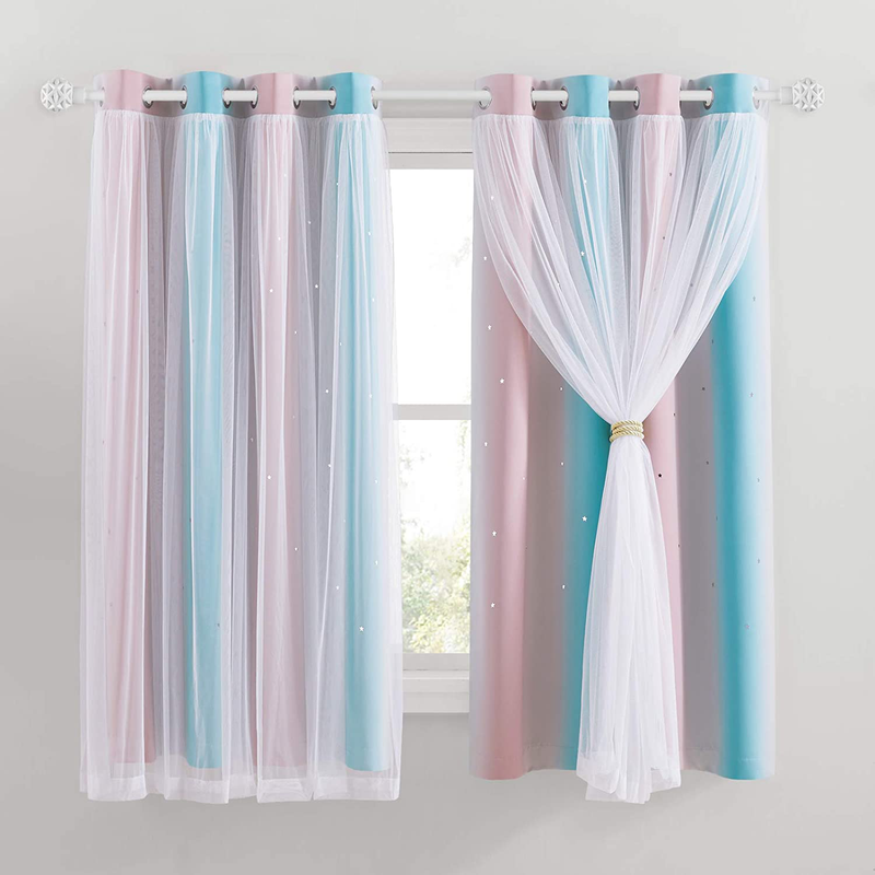 NICETOWN Kids Room Decor for Girls, White Gauze & Blackout Drapes Assembled, Mix & Match Star Cut Curtain Panels with Versatile Styling Options (Teal & Purple, Each is W52 x L84, Sold by 2 PCs) Home & Garden > Decor > Seasonal & Holiday Decorations NICETOWN Pink & Blue W52 x L63 