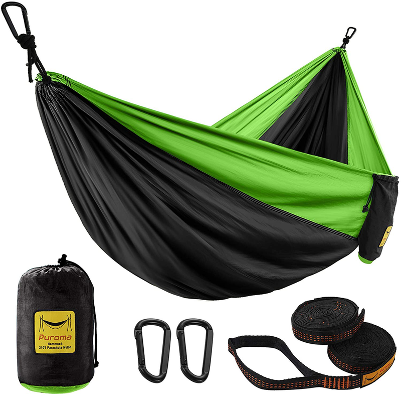 Puroma Camping Hammock Single & Double Portable Hammock Ultralight Nylon Parachute Hammocks with 2 Hanging Straps for Backpacking, Travel, Beach, Camping, Hiking, Backyard Home & Garden > Lawn & Garden > Outdoor Living > Hammocks Puroma Black & Green Large 
