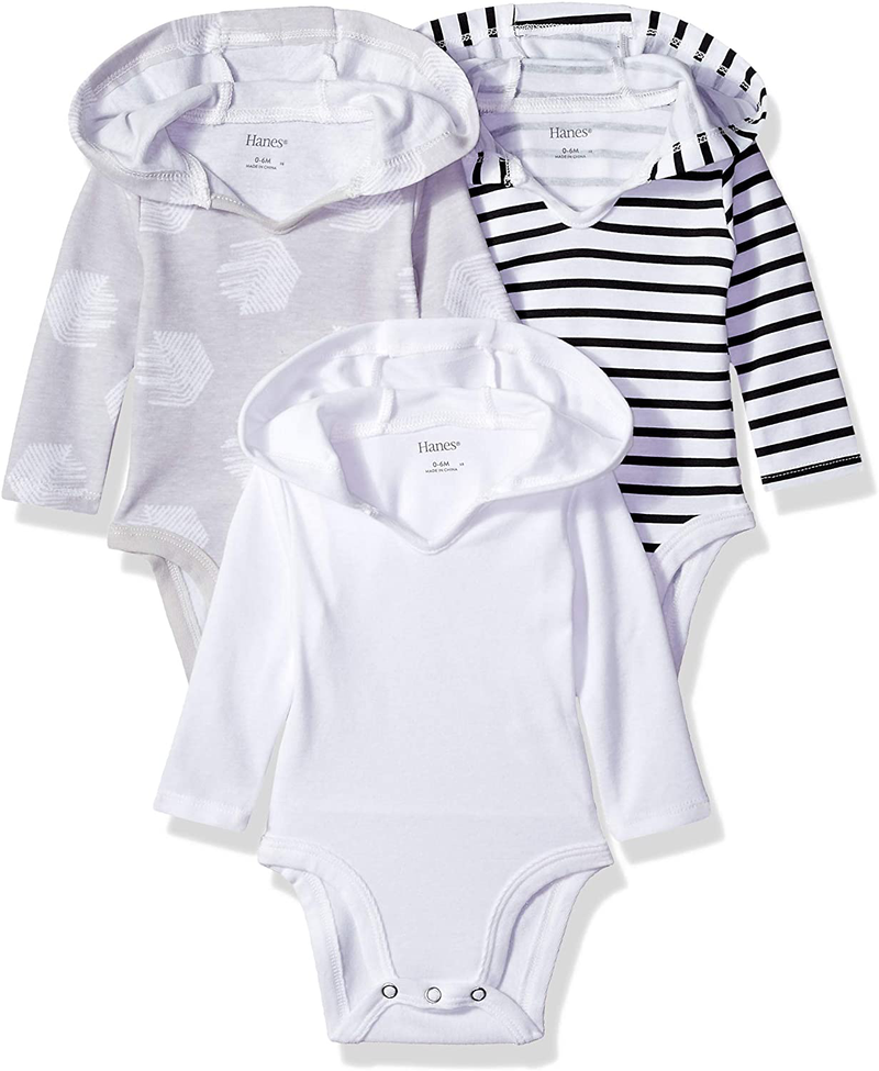 Hanes Baby-Girls Ultimate Baby Flexy 3 Pack Hoodie Bodysuits Home & Garden > Decor > Seasonal & Holiday Decorations Hanes Black/Grey/White 18-24 Months 