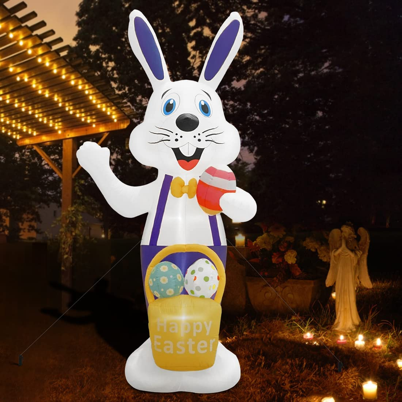HOPOCO 12 FT Easter Decorations Outdoor Inflatables Easter Bunny Holds a Eggs and Easter Eggs Basket, Built-In LED Lights Holiday Blow up Yard Decoration Clearance for Garden, Lawn, Party Home & Garden > Decor > Seasonal & Holiday Decorations HOPOCO   