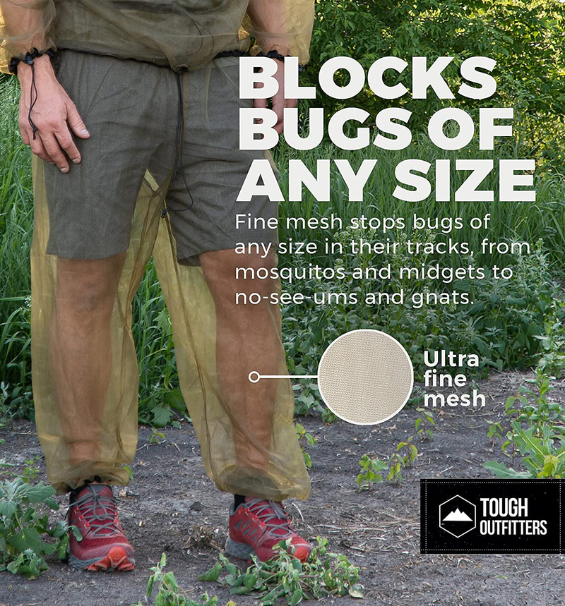 Mosquito Pants - Net Bug Pants & Mesh Bug Pants for Outdoor Protection from Bugs, Flies, Gnats, No-See-Ums & Midges - Mosquito Proof Clothing for Men & Women - W/ Free Carry Pouch Sporting Goods > Outdoor Recreation > Camping & Hiking > Mosquito Nets & Insect Screens Tough Outdoors   