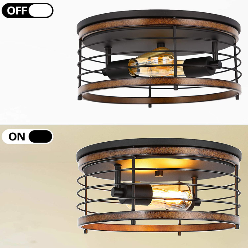 Close to Ceiling Lights, 13 Inches 2 Lights Flush Mount Ceiling Light Fixture, Cylindrical Metal Imitation Wood Ceiling Lamp, Industrial Farmhouse Ceiling Light for Hallway, Entryway, Bedroom, Balcony Home & Garden > Lighting > Lighting Fixtures > Ceiling Light Fixtures KOL DEALS   