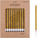 PHD CAKE 24-Count Gold Long Thin Birthday Candles, Cake Candles, Birthday Parties, Wedding Decorations, Party Candles Home & Garden > Decor > Home Fragrances > Candles PHD CAKE Gold Glitter  