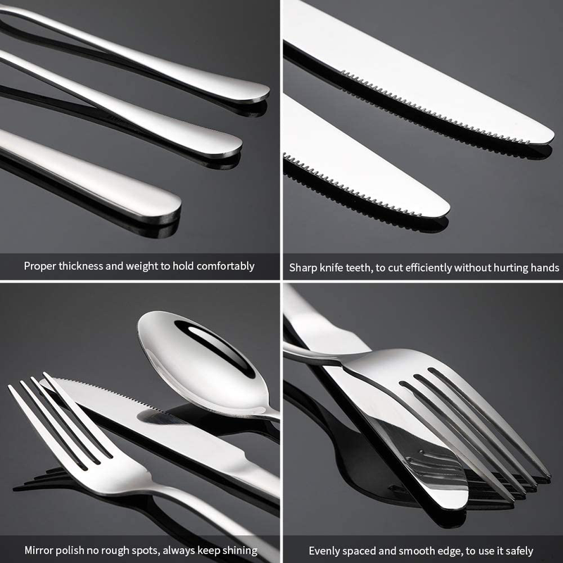 Silverware Set, Briout Flatware Set service for 4, Stainless Steel Cutlery Set 20 Piece Include Upgraded Knife Spoon Fork, Mirror Polished, Dishwasher Safe