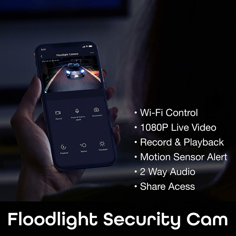 Geeni Sentry Wi-Fi Wireless Smart Floodlight Security Camera, 2-Way Audio, Motion Sensor Alarm, Audio Video Recording, Works with Alexa and Hey Google