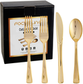 FOCUSLINE 160 Pack Gold Plastic Cutlery Set - 80 Forks, 40 Knives, 40 Spoons - Disposable Flatware Heavy Duty Plastic Silverware Set for Catering, Parties, Dinners, Weddings Home & Garden > Kitchen & Dining > Tableware > Flatware > Flatware Sets FOCUSLINE Gold Plastic Cutlery Set  