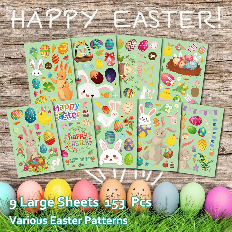 Easter Window Clings for Kids Happy Easter Bunny Stickers, 153 PCS 9 Sheets Reusable Static Spring Window Clings Decorations for Home Office Shop Home & Garden > Decor > Seasonal & Holiday Decorations Hoshin   
