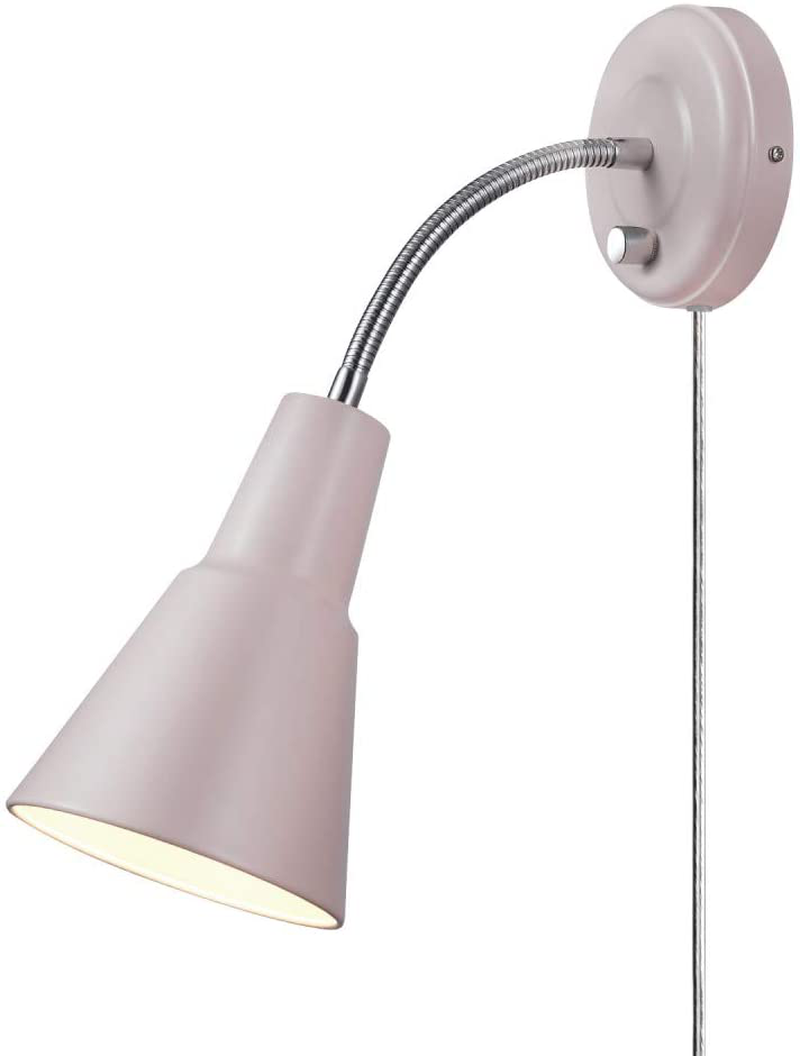 Globe Electric 13064 Sophie 1-Light Plug-In or Hardwire Wall Sconce, Chrome Gooseneck, Matte Rose, 6Ft Clear Cord
