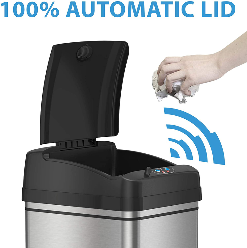 iTouchless 13 Gallon Automatic Trash Can with Odor-Absorbing Filter and Lid Lock, Power by Batteries (not included) or Optional AC Adapter (sold separately), Black/Stainless Steel Home & Garden > Kitchen & Dining > Kitchen Tools & Utensils > Kitchen Knives iTouchless   