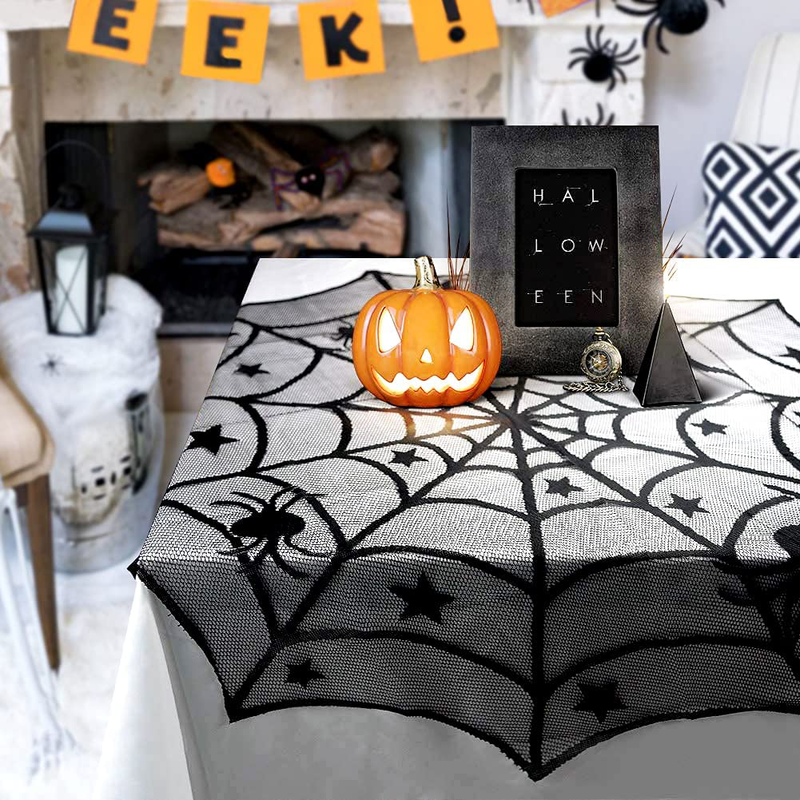 Halloween Decorations Indoor Set, Halloween Decor Bundle for Home, Party, Kitchen, Spider Web Table Runners & Halloween Banner & Mantel Scarf & 36 PCS 3D Bat Sticker, Spooky Home Decor