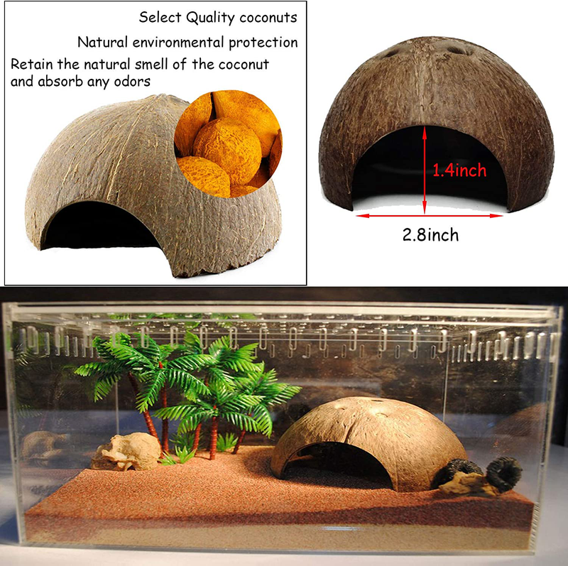 kathson Leopard Gecko Tank Accessories Reptile Habitat Decor Reptiles Hanging Plants Artificial Bendable Climbing Vines and Hidden Coconut Shell Hole for Chameleon, Lizards, Gecko, Snakes Animals & Pet Supplies > Pet Supplies > Reptile & Amphibian Supplies kathson   