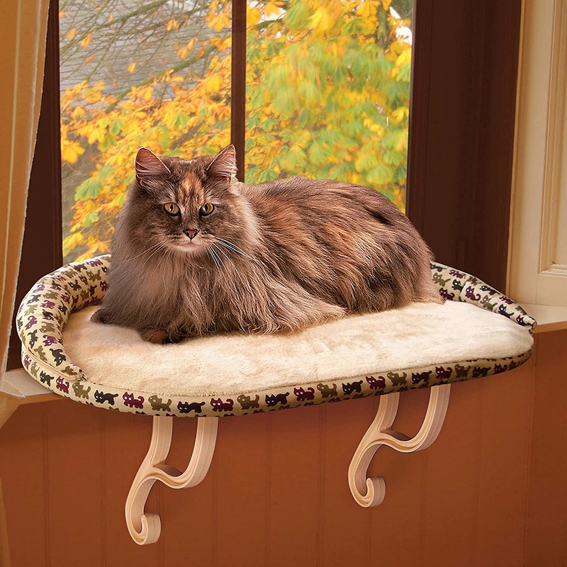 K&H Pet Products Deluxe Kitty Sill with Removable Bolster Tan/Kitty Print Unheated - 14 X 24 Inches Animals & Pet Supplies > Pet Supplies > Cat Supplies > Cat Beds Central Garden & Pet   