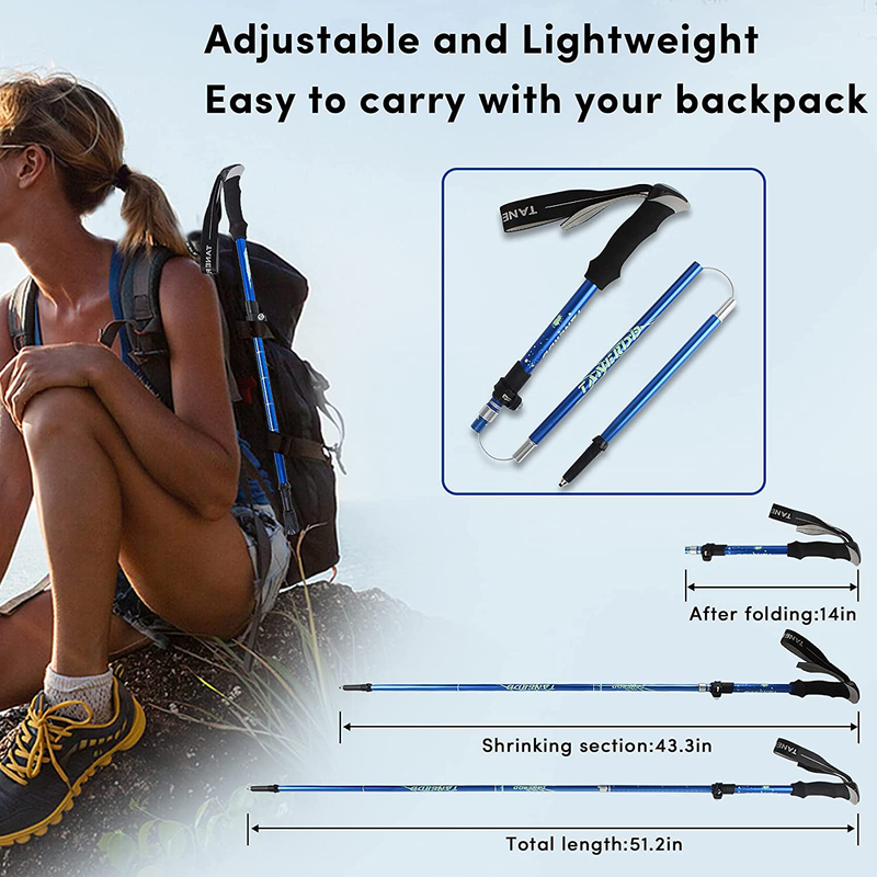 ORLANG Trekking Poles for Hiking - 2 Pack Lightweight Aluminum 7075 Walking Sticks for Hiking ,Collapsibletelescopic Trekking Hiking Poles with Adjustable Quick Flip-Lock and EVA Handle