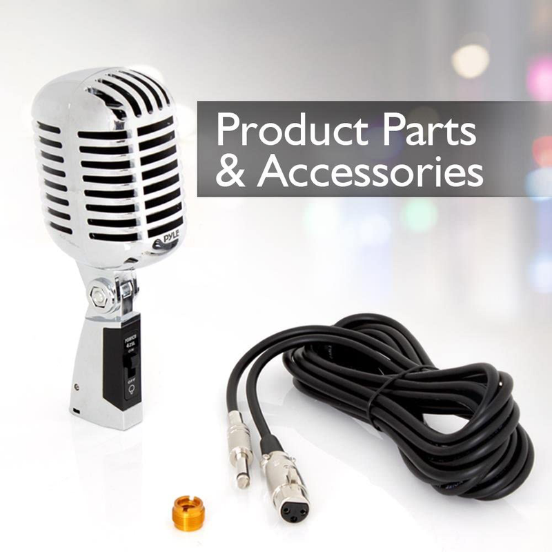 Classic Retro Dynamic Vocal Microphone - Old Vintage Style Unidirectional Cardioid Mic with XLR Cable - Universal Stand Compatible - Live Performance In Studio Recording - Pyle PDMICR42SL (Silver) Electronics > Audio > Audio Components > Microphones Pyle   
