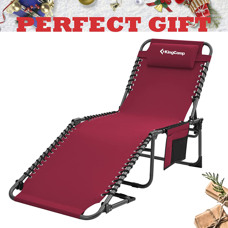 Kingcamp 4-Fold Folding Outdoor Chaise Lounge Chair for Beach, Sunbathing, Patio, Pool, Lawn, Deck, Lay Flat Portable Lightweight Heavy-Duty Adjustable Camping Reclining Chair with Pillow Sporting Goods > Outdoor Recreation > Camping & Hiking > Camp Furniture KingCamp   