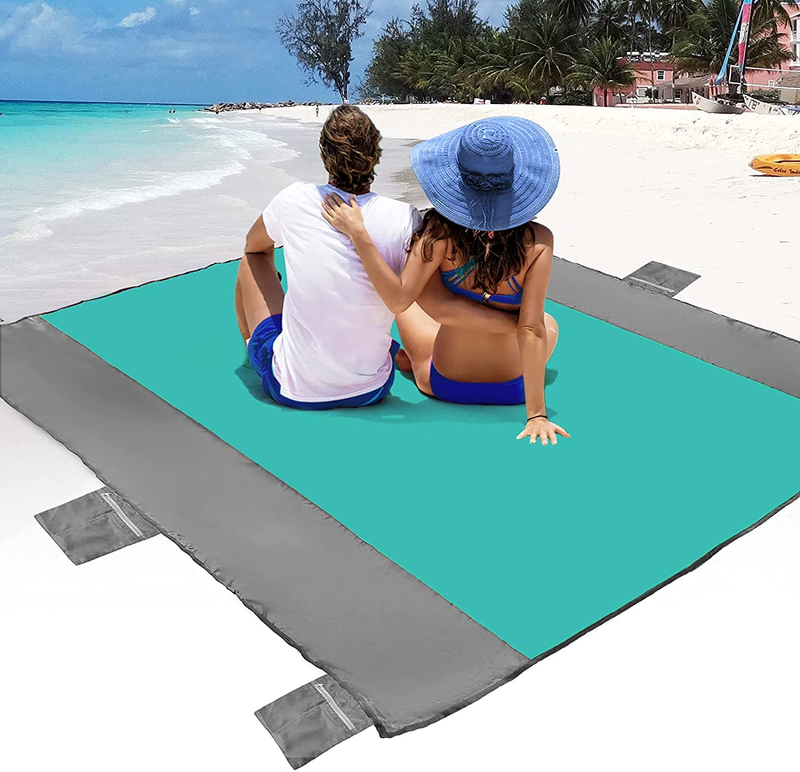 POPCHOSE Sandfree Beach Blanket, Large Sandproof Beach Mat for 4-7 Adults, Waterproof Pocket Picnic Blanket with 6 Stakes, Outdoor Blanket for Travel, Camping, Hiking Home & Garden > Lawn & Garden > Outdoor Living > Outdoor Blankets > Picnic Blankets POPCHOSE 83''x78''(green)  