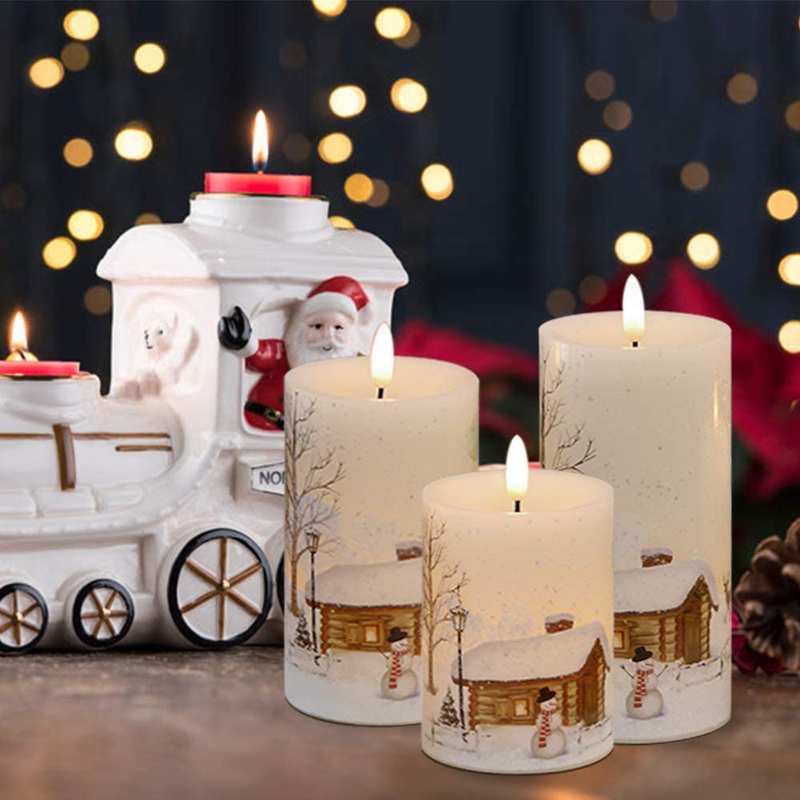 DRomance Christmas Flameless LED Flickering Candles Battery Operated with 10-Key Remote and Timer Realistic 3D Wick White Real Wax Holiday Window Candles(Snowman Decal, 3 x 4, 5, 6 Inches) Home & Garden > Decor > Home Fragrances > Candles DRomance   