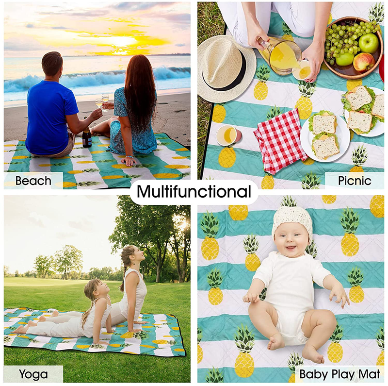RWWXII Large Outdoor Picnic Blanket Waterproof 79"x59" Beach Blanket Sandproof Folding, Washable & Lightweight Picnic Mat for Travelling, Hiking and Champing (Pineapple) Home & Garden > Lawn & Garden > Outdoor Living > Outdoor Blankets > Picnic Blankets RWWXII   