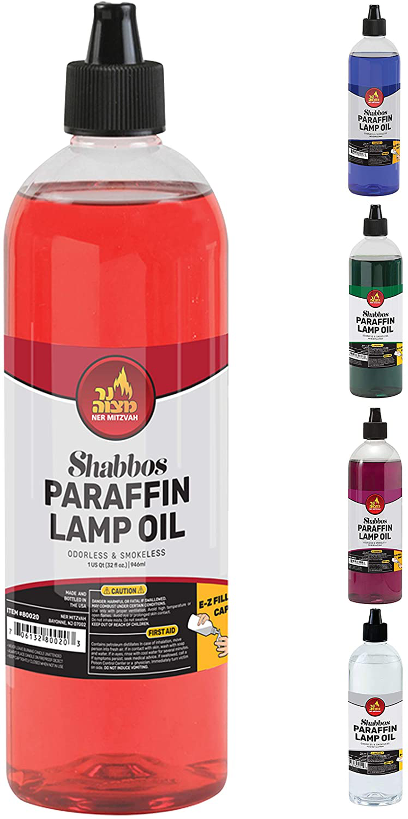 Paraffin Lamp Oil - Red Smokeless, Odorless, Clean Burning Fuel for Indoor and Outdoor Use with E-Z Fill Cap and Pouring Spout - 32oz - by Ner Mitzvah Home & Garden > Lighting Accessories > Oil Lamp Fuel Ner Mitzvah   