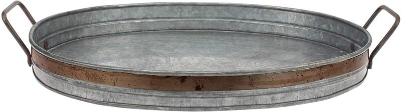 Stonebriar Galvanized Metal Serving Tray with Rust Trim and Metal Handles, Unique Butler Tray, Decorative Centerpiece for Coffee Table or Dining Table, Rustic Accessories for Weddings and Parties Home & Garden > Decor > Decorative Trays Stonebriar Medium  