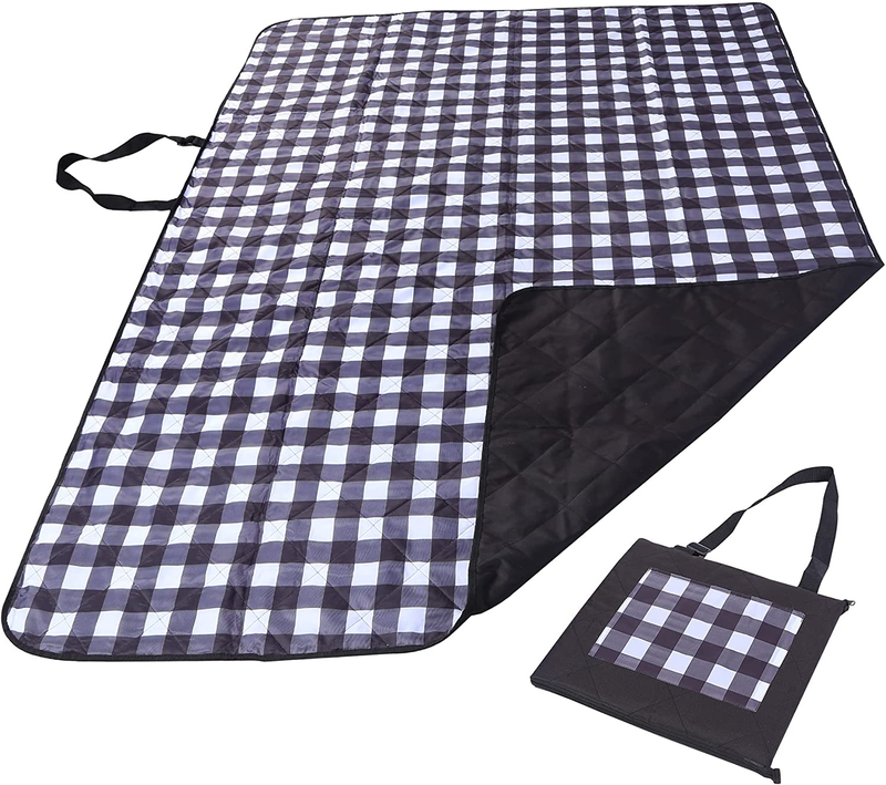 REDCAMP XL Picnic Blanket Waterproof Sandproof, Durable Oxford Folding Extra Large Picnic Mat for Outdoor Travel Beach Lawn Park, Portable with Tote Bag, Blue Green Yellow Home & Garden > Lawn & Garden > Outdoor Living > Outdoor Blankets > Picnic Blankets REDCAMP Black and White Gingham (Washable)  