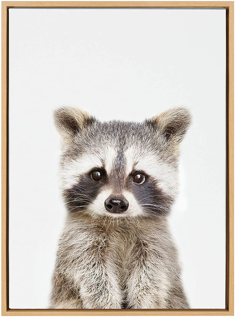 Kate and Laurel Sylvie Raccoon Portrait Framed Canvas Wall Art by Amy Peterson, 18x24 Gold, Adorable Animal Home Decor Home & Garden > Decor > Seasonal & Holiday Decorations Kate and Laurel Natural 23x33 
