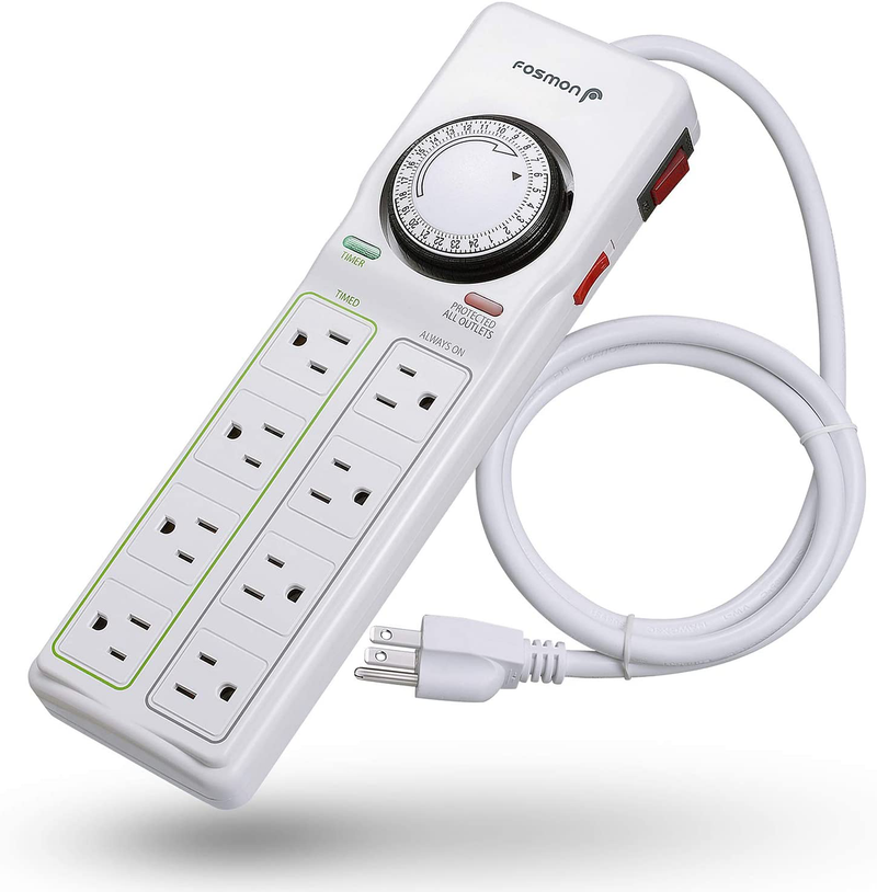 Fosmon 8-Outlet Surge Protector Timer, 24-Hours Mechanical Timer (4 Outlets Timed, 4 Outlets Always On) Power Strip Grounded Electrical Outlet for Plant Grow Lights, Reptile, Aquarium, ETL Listed Home & Garden > Lighting Accessories > Lighting Timers Fosmon Default Title  