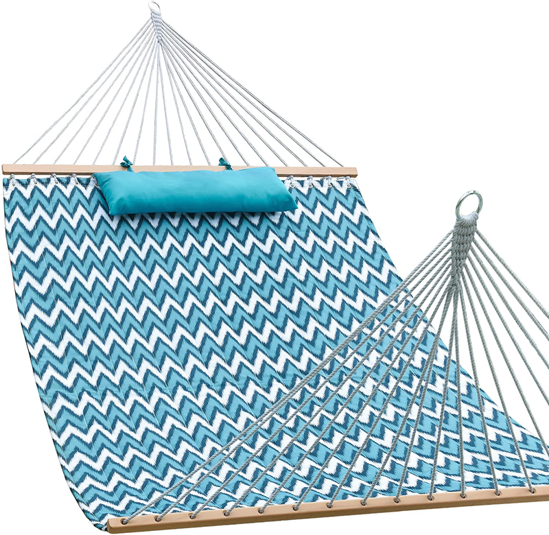 Lazy Daze Hammocks Double Quilted Fabric Hammock with Spreader Bars and Detachable Pillow, 2 Person Hammock for Outdoor Patio Backyard Poolside, 450 LBS Weight Capacity, Soft Yellow Home & Garden > Lawn & Garden > Outdoor Living > Hammocks Lazy Daze Hammocks White & Blue Chevron  
