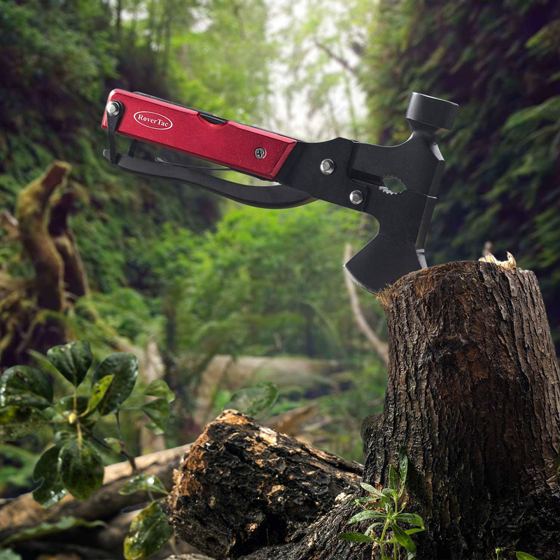Rovertac Camping Accessories Multitool Hatchet Survival Gear Christmas Gifts for Men Dad Husband 14 in 1 Multi Tool Axe Hammer Knife Saw Screwdrivers Pliers Bottle Opener Durable Sheath Sporting Goods > Outdoor Recreation > Camping & Hiking > Tent Accessories RoverTac   