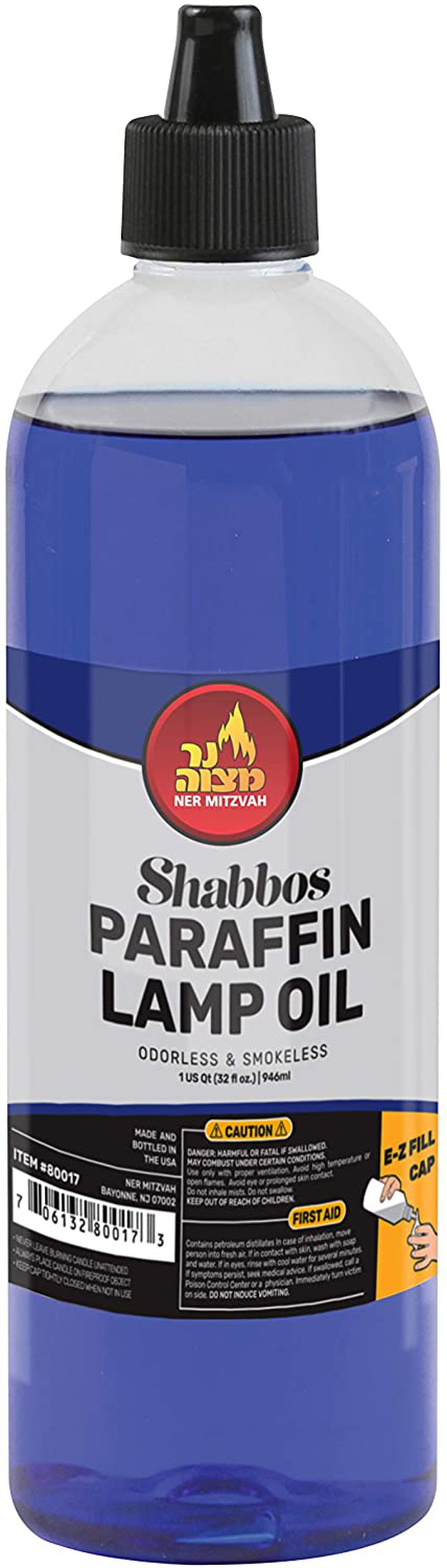 Paraffin Lamp Oil - Blue Smokeless, Odorless, Clean Burning Fuel for Indoor and Outdoor Use with E-Z Fill Cap and Pouring Spout - 32oz - by Ner Mitzvah Home & Garden > Lighting Accessories > Oil Lamp Fuel Ner Mitzvah Default Title  