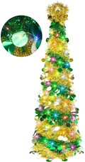 FUNPENY 5 FT Pop up Christmas Tree with 50 LED String Lights, Lighted Artificial Tinsel Xmas Tree with Timer, Battery Operated Prelit Pencil Tree for Indoor Home Party Decoration, White & Red Home & Garden > Decor > Seasonal & Holiday Decorations& Garden > Decor > Seasonal & Holiday Decorations FUNPENY Green and Yellow  