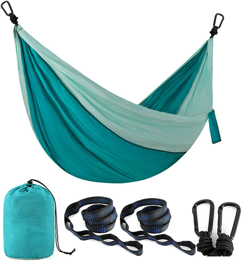 Single & Double Camping Hammock with 2 Tree StrapsLightweight Portable Parachute Nylon Hammock Set for Travel, Backpacking,Beach,Yard and Outdoor Survival (Mint Green/Turquoise, Twin) Home & Garden > Lawn & Garden > Outdoor Living > Hammocks Ocodio Mint Green/Turquoise Twin 