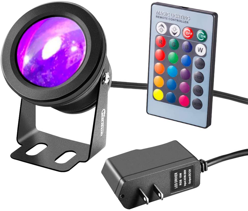 RUICAIKUN LED Flood Light 10W Waterproof RGB Spotlight Outdoor US Plug with Remote Control (DC/AC 12V),Colored Spot Light,Above Ground Pool Lights