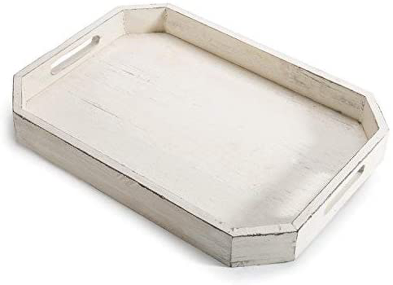 MyGift Rustic Whitewashed Wood Serving Tray with Cut-out Handles and Angled Edges for Breakfast in Bed, Coffee Tables, and Party Decor Home & Garden > Decor > Decorative Trays MyGift Default Title  