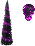 FUNPENY Halloween Christmas Tinsel Tree, 5ft Collapsible Pop Up Pencil Tree with Stand for Halloween Xmas Decorations, Home Decor, Holiday Party Supplies (Black & Orange) Home & Garden > Decor > Seasonal & Holiday Decorations > Christmas Tree Stands FUNPENY Black & Purple  