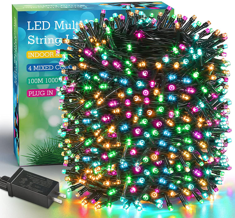 Quntis 328FT 1000 LED Christmas Tree Lights, Outdoor Indoor Multicolored Xmas String Lights 8 Modes Holiday Fairy Twinkle Decoration Lights Plug in for Home Garden Wedding Party Valentine'S Day Home & Garden > Decor > Seasonal & Holiday Decorations Quntis 328FT  