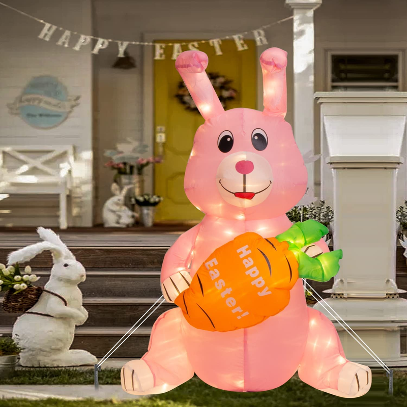Easter Decorations 4FT Easter Inflatable Bunny with Build-In 150 Leds Blow up Easter Bunny for Inflatables Outdoor Decorations Home & Garden > Decor > Seasonal & Holiday Decorations PEIDUO   