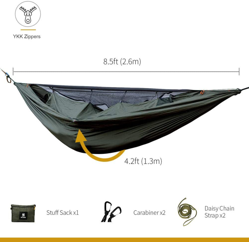 OneTigris KOMPOUND Camping Hammock with Net, Lightweight Portable Hammock with Warm Internal Cover & Tree Friendly Straps for Backpacking, Camping, Hiking, Travel, Beach, Backyard