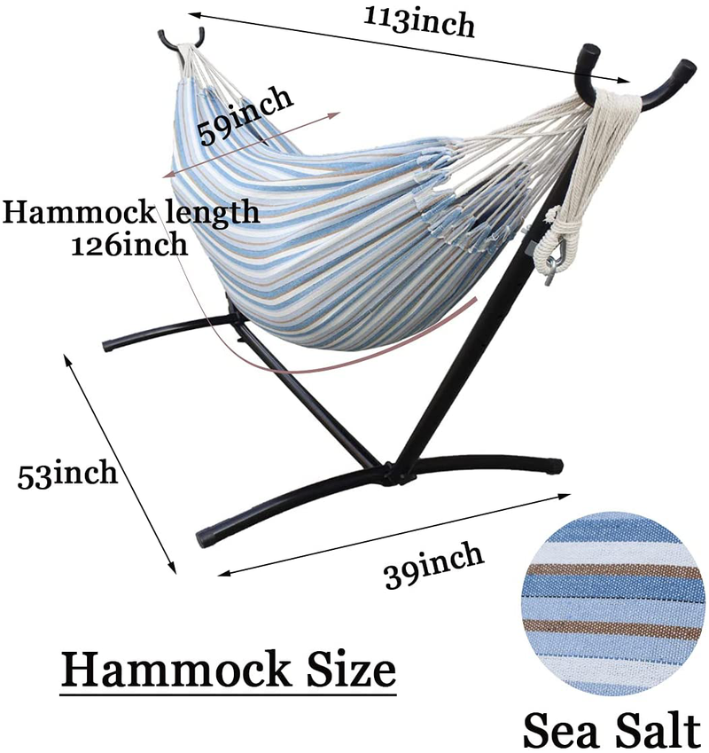 HENG FENG Cotton Hammock with Stand,9FT Hammock Singer Heavy Duty 450 lbs, Include Hand Bag,Sea Salt Home & Garden > Lawn & Garden > Outdoor Living > Hammocks HENG FENG   