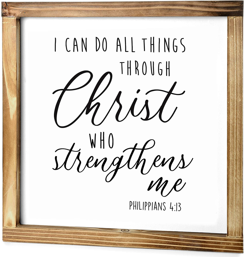 I Can Do All Things Through Christ Wall Art Sign-Scripture Wall Art,Farmhouse Decor for the Home, Modern Farmhouse Decor, Christian Wall Art, Philippians 4 13 Wall Art with Solid Wood Frame 12x12 Inch Home & Garden > Decor > Artwork > Sculptures & Statues MAINEVENT I Can Do All Things Through Christ  