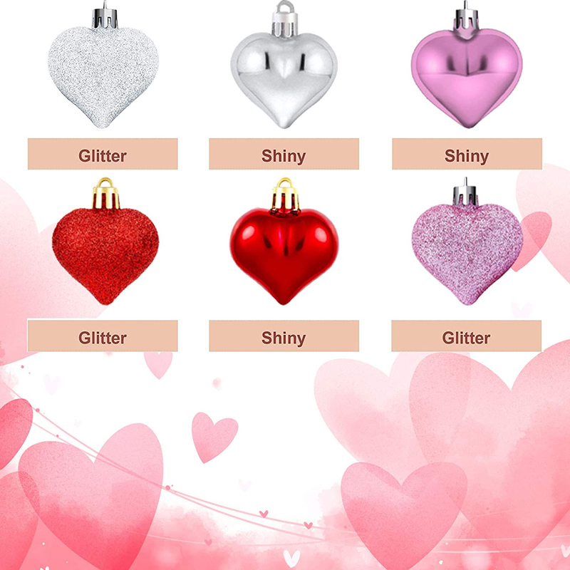 Emopeak Romantic Heart Ornaments for Valentine Tree, 24 Pieces Valentine'S Day Heart Baubles - 2 Styles (Glossy, Glitter) 3 Color - Hanging Decorations for Home Wedding Party Home & Garden > Decor > Seasonal & Holiday Decorations Emopeak   