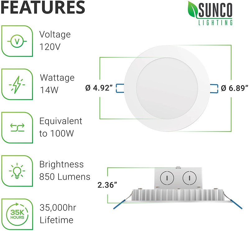 Sunco Lighting 12 Pack 6 Inch Slim LED Downlight, Integrated Junction Box, 14W=100W, 850 LM, Dimmable, 3000K Warm White, Recessed Jbox Fixture, IC Rated, Retrofit Installation - ETL & Energy Star Home & Garden > Lighting > Flood & Spot Lights ‎Sunco Lighting   